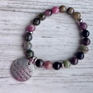 Multicolor Beaded gemstone Bracelet with inspirational Silver Charm